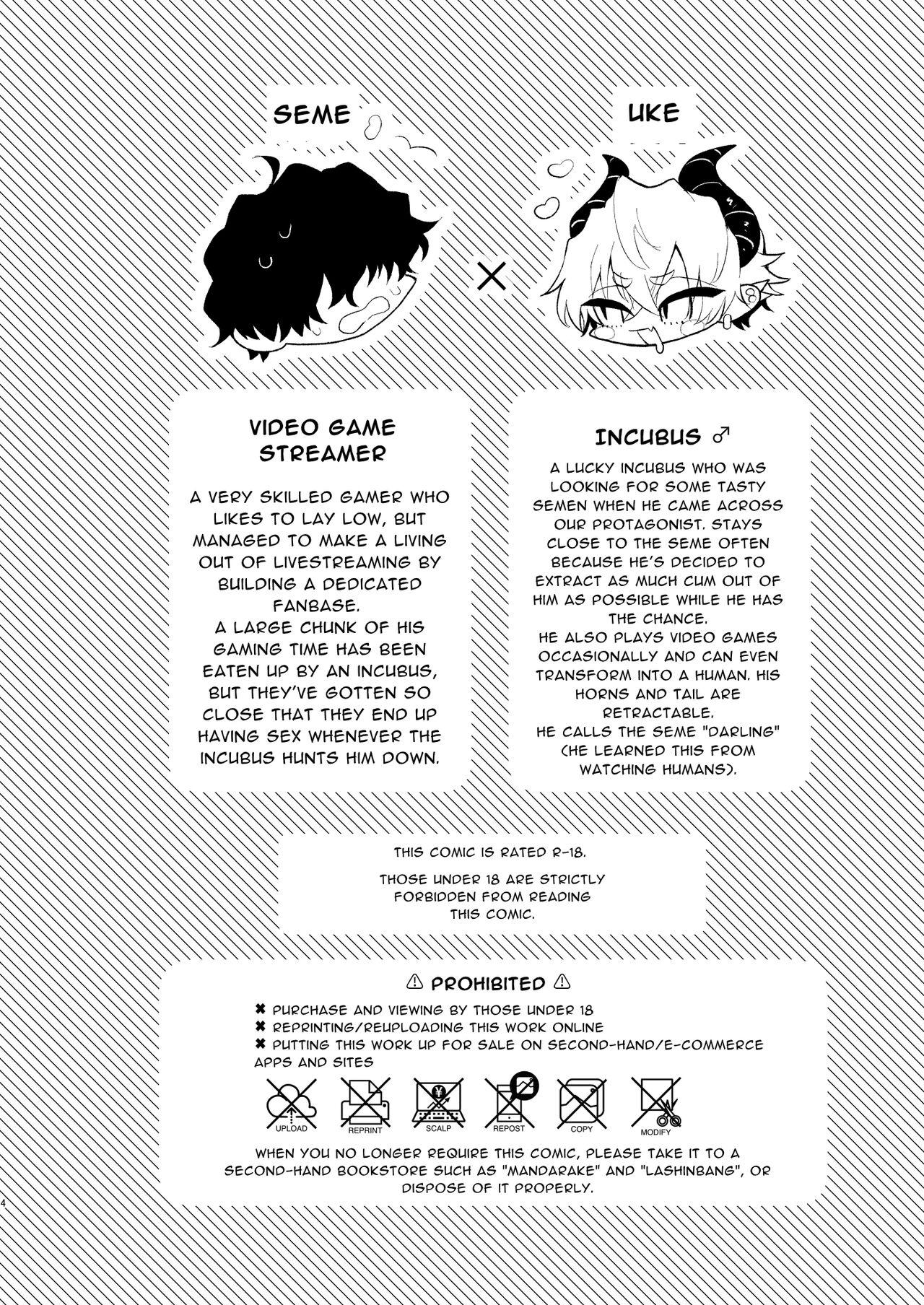 Japanese Game Shitai Dakenanoni Incubus ni Suwaremakuru! | I Just Want to Game But This Incubus Keeps Sucking Me Off! - Original Gay Natural - Page 4