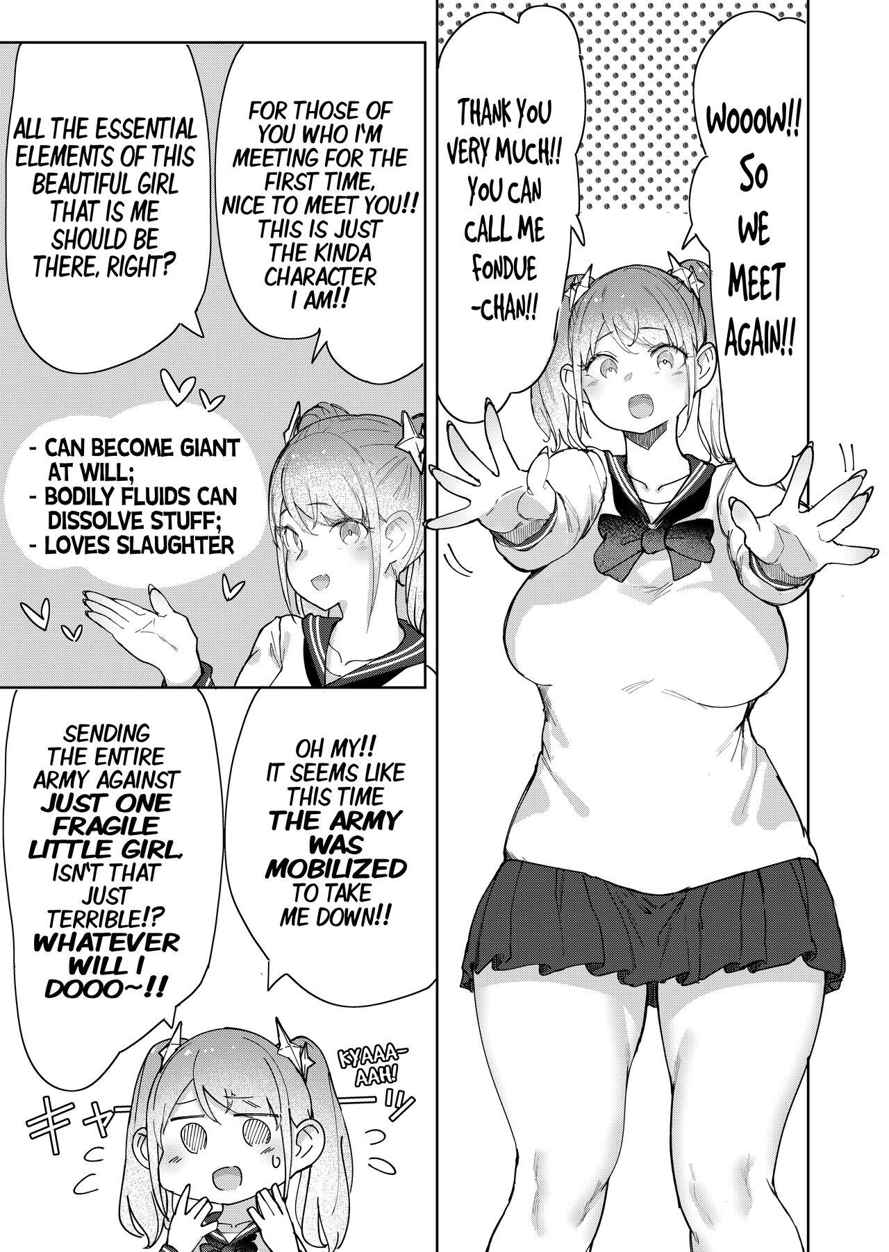 Pierced [UruUru Onsen (Uru)] Zankoku Kyodai Musume Fondue-chan no Ecchi na Juusan | Cruel Giantess Fondue-chan Sexy Overrun [English] [Digital] - Original Stockings - Page 3