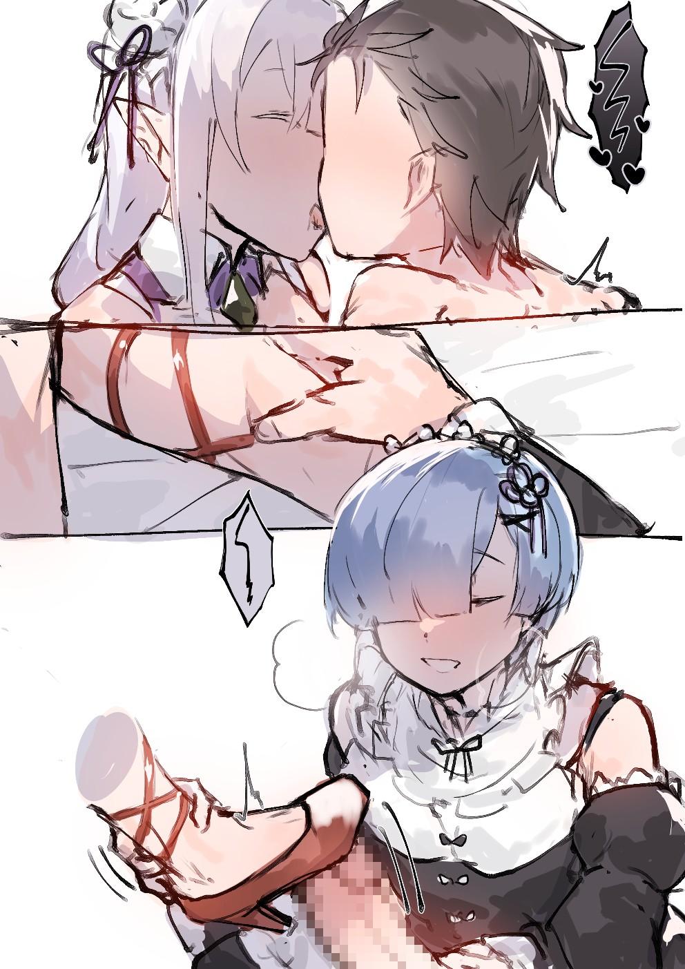 Subaru x Emilia and Rem futa 4