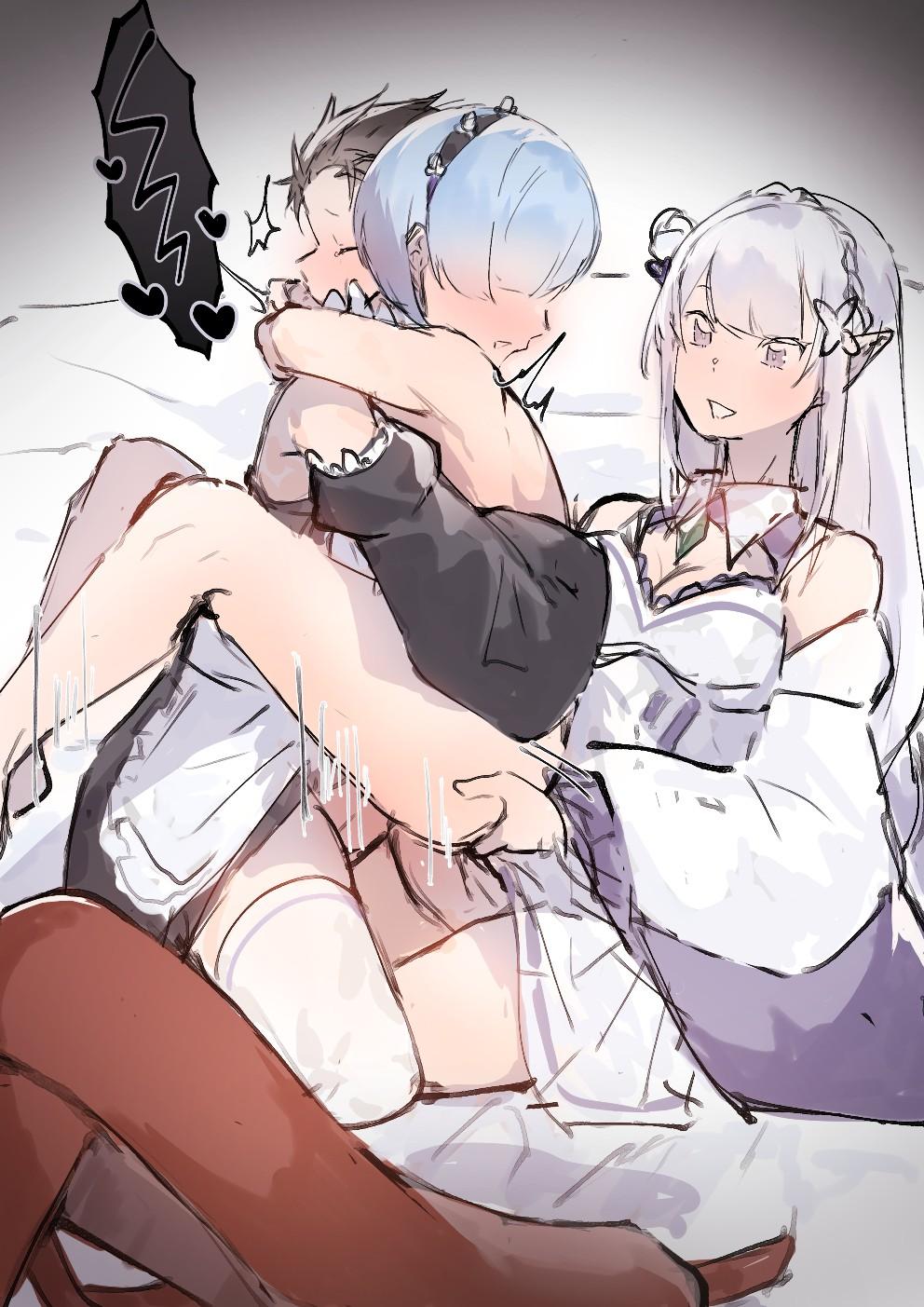 Subaru x Emilia and Rem futa 8