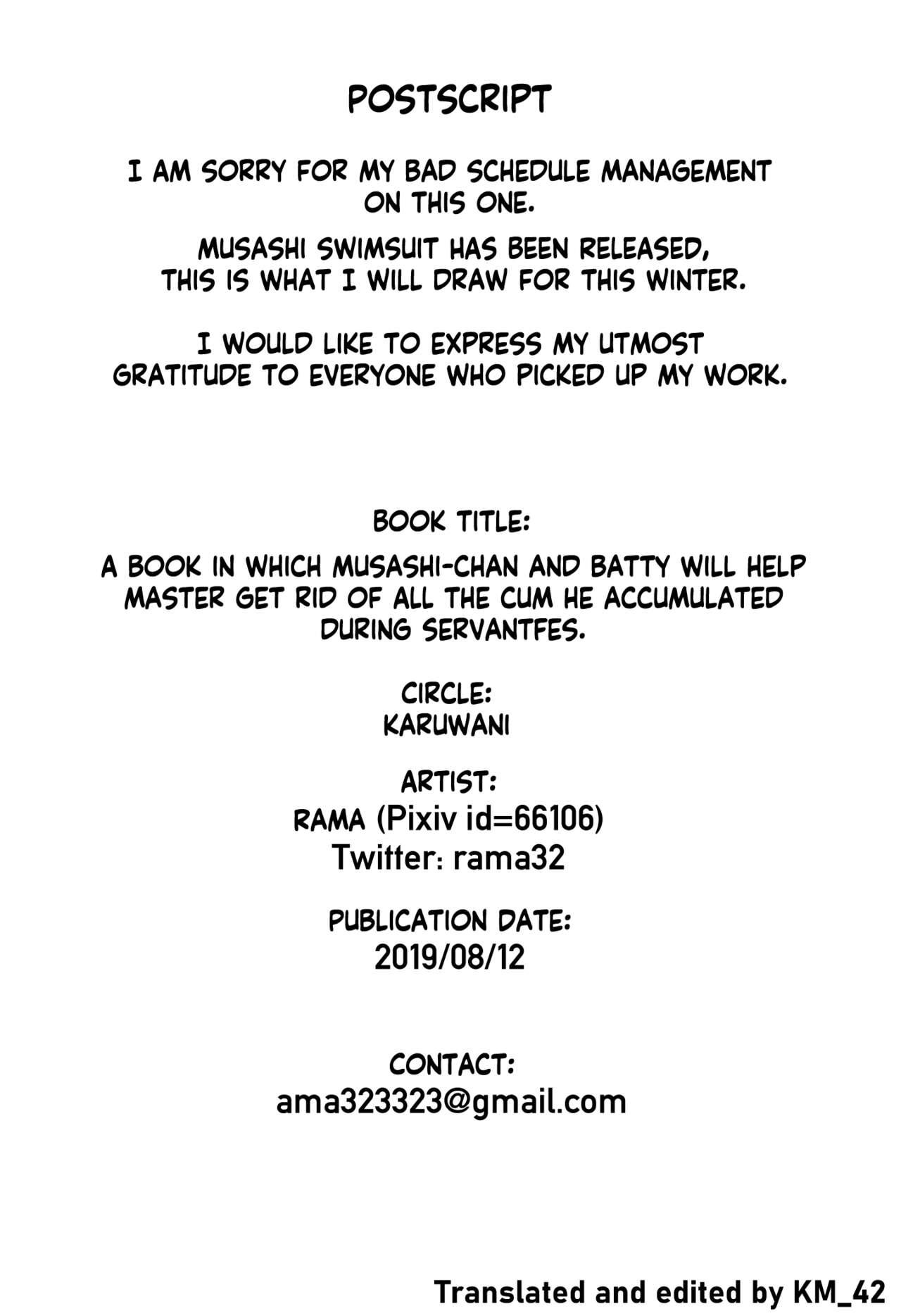Serva Fes no Genkou Sagyou de Tamatta Master o Musashichan and Batty will help Master get rid of the cum he accumulated during ServantFes - Page 19