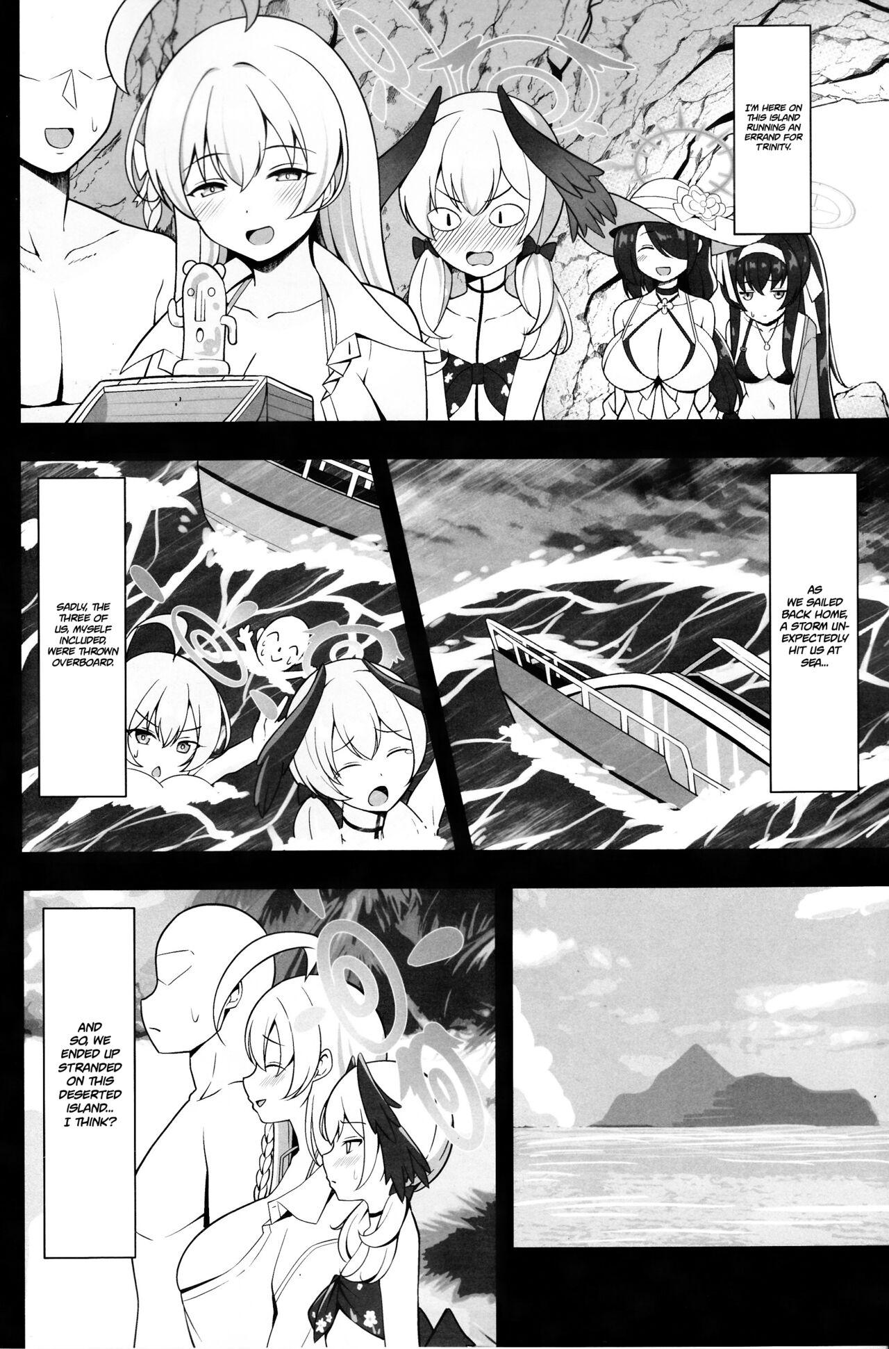 Lesbos Hanako to Koharu o Mujintou de Haramaseru Hon | Impregnating Hanako and Koharu in a Deserted Island - Blue archive Gozo - Page 3